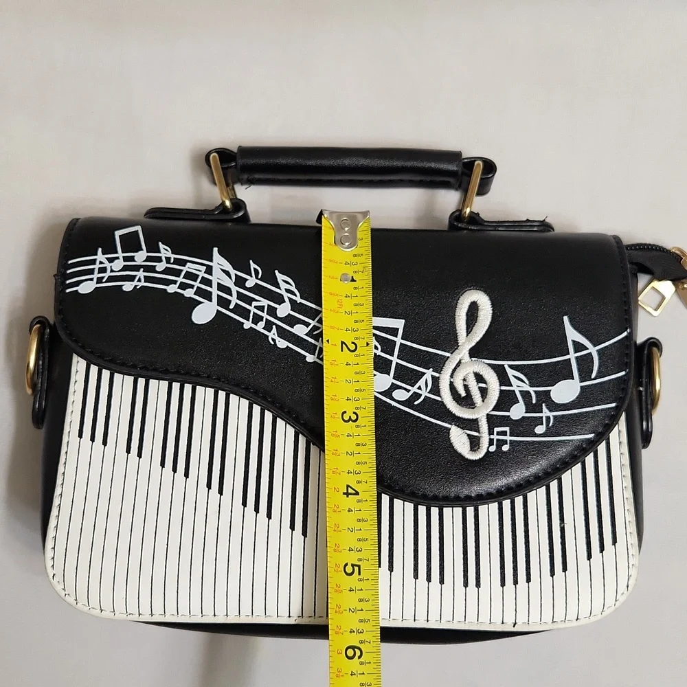 Musical Note Piano Black and White Hand And Shoulder Bag - Picture 6 of 13